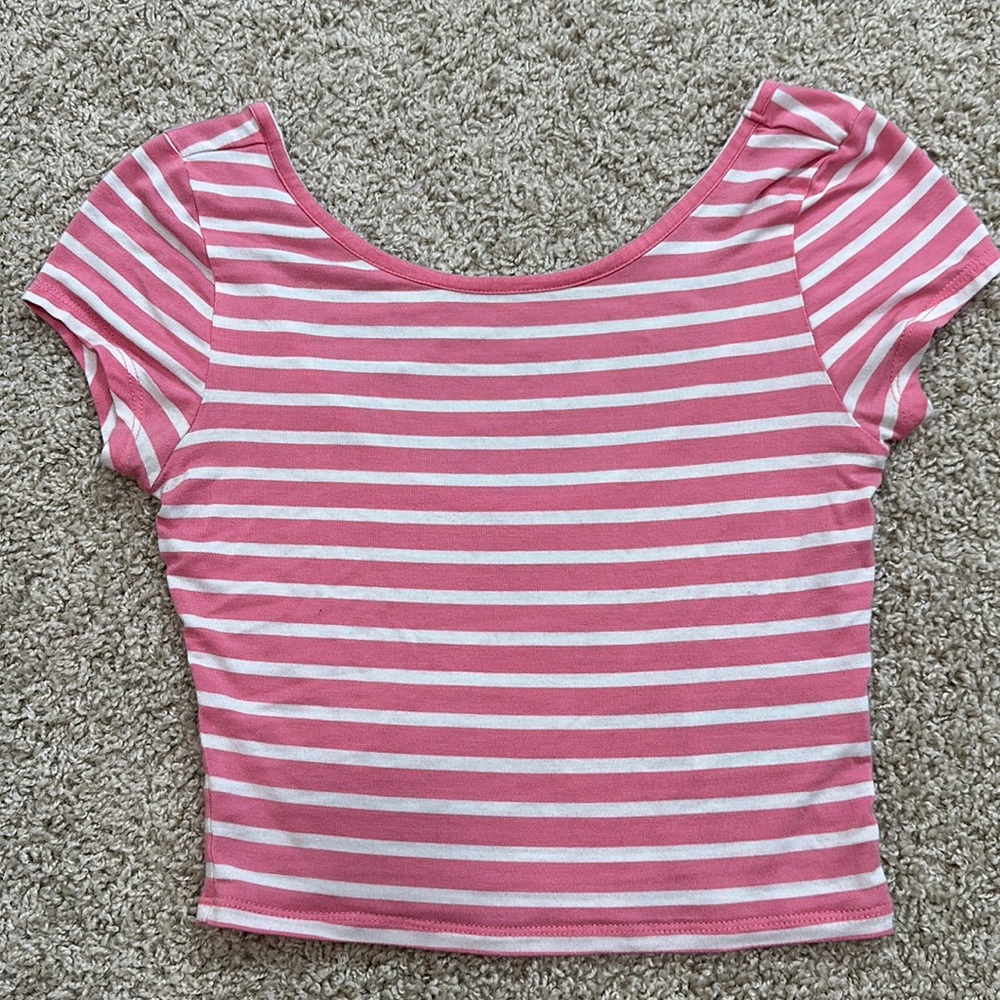 Guess Pink White stripe crop top tee - Size XS - like new!